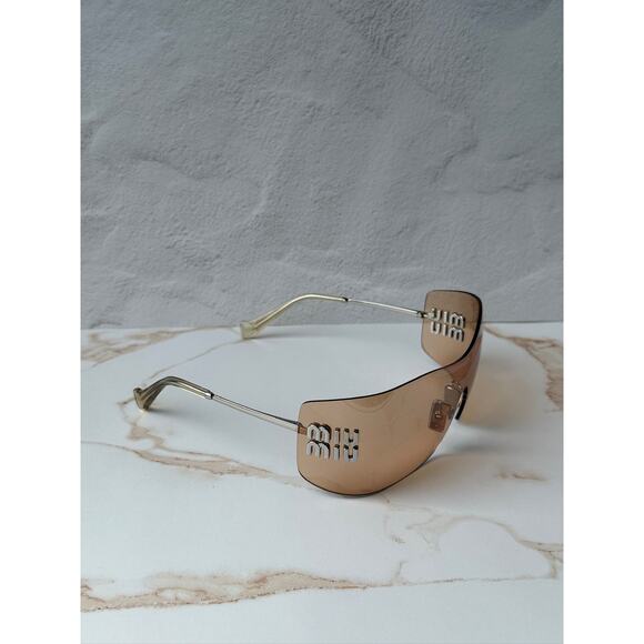 NEW Miu Miu MU B53 Mask Sunglasses in Silver Orange $632 main image 5